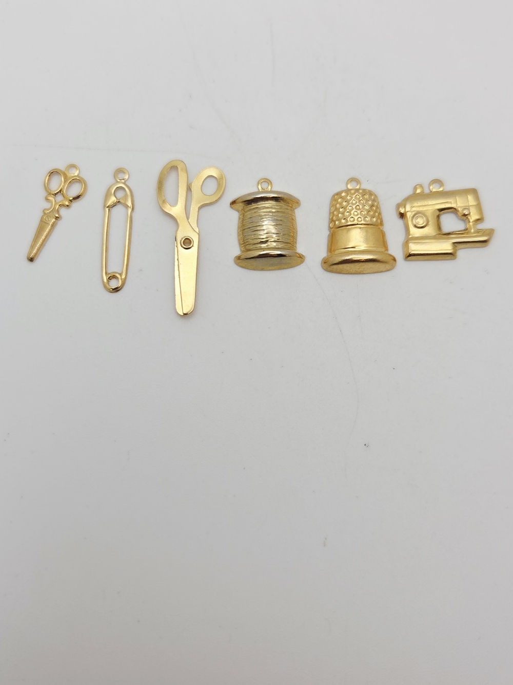 Gold Plated Sewing Charms Set - Scissors, Thimble, Spool, Machine